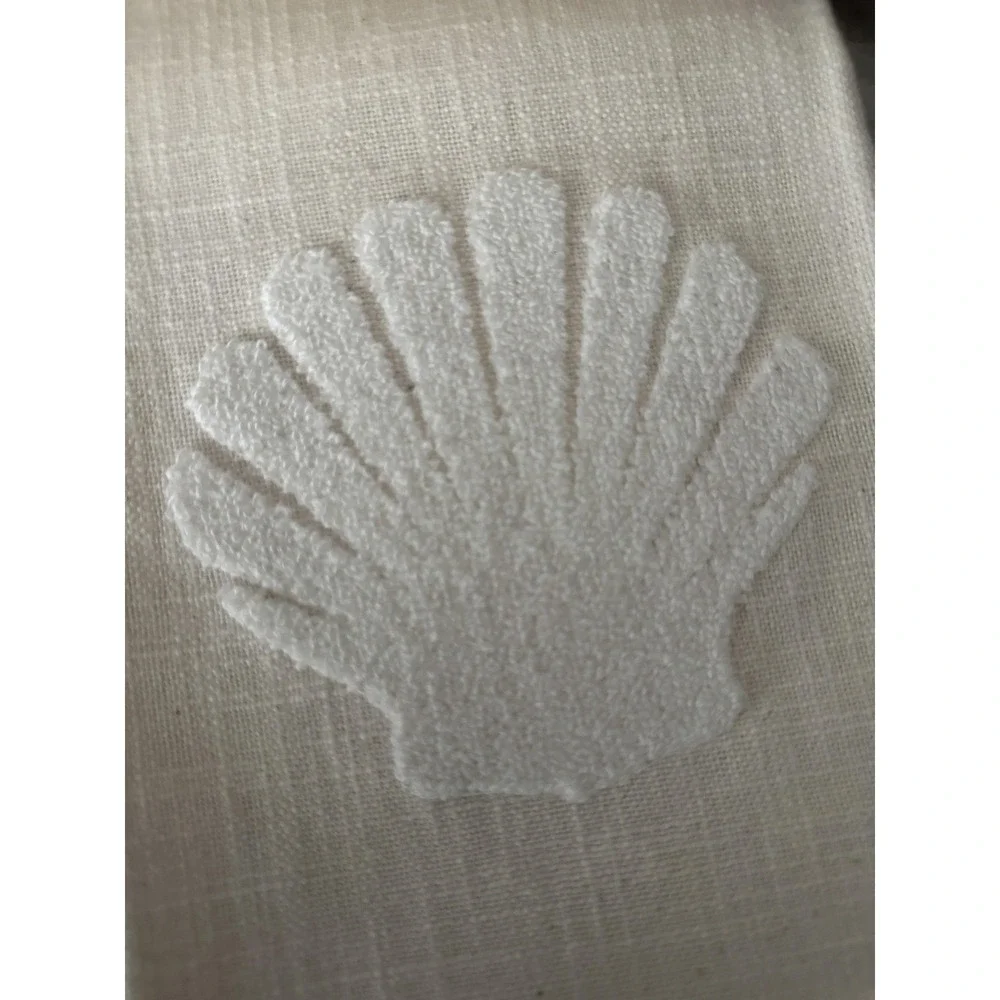 Two's Company Dish Towels Set Of 2 Beige Embroidered Seashell Coastal Nautical